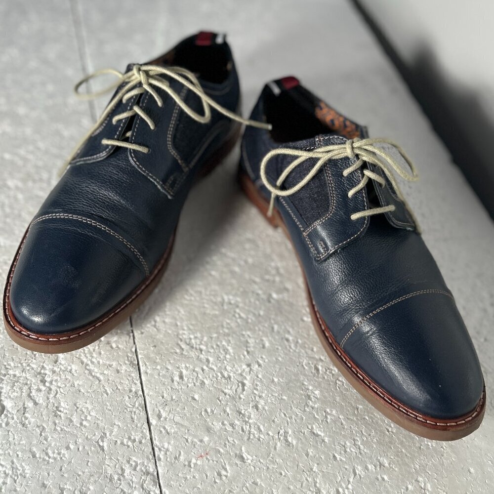 Ben Sherman SZ 8 Navy Leather & Denim Oxford Office Casual Preppy Old Money
